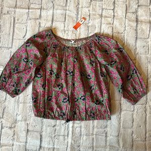 Sundry Ditzy Floral Elastic Cotton Gathered Top Pink Green Navy
